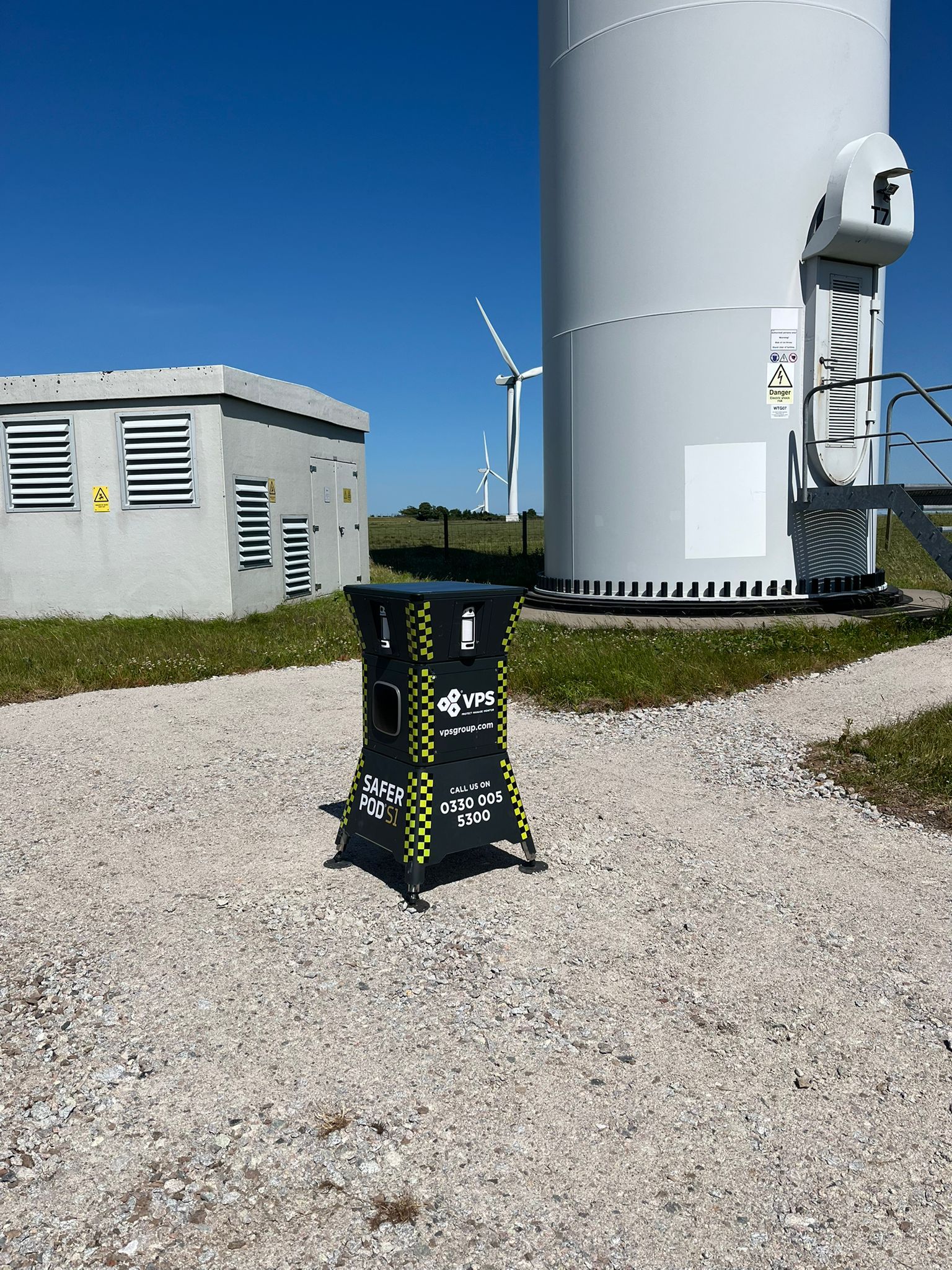 A VPS POD S1 positioned to protect a turbine at a windfarm